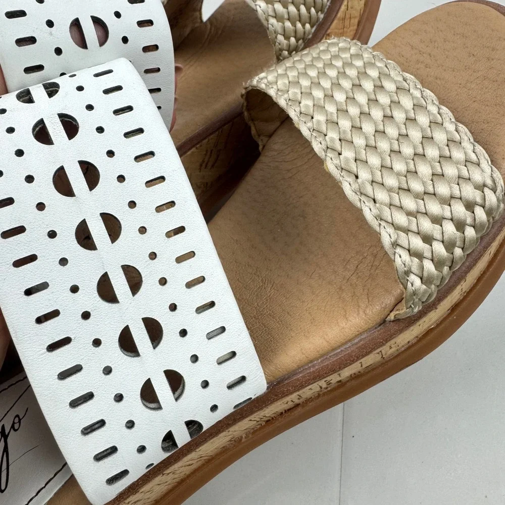 Latigo Kate White Wedge Slide Sandals Women Size 8‎ Cork Wedge Laser Cut